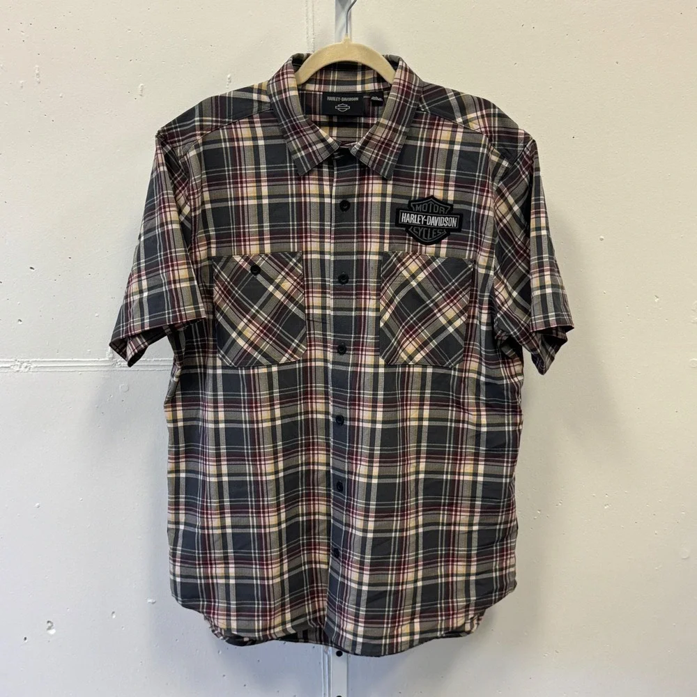 Harley Davidson Men's Plaid Button Down Shirt Embroidered Logo 96620-23VM Large